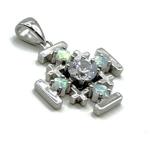 Sterling Silver with Opal Jerusalem Cross Pendant